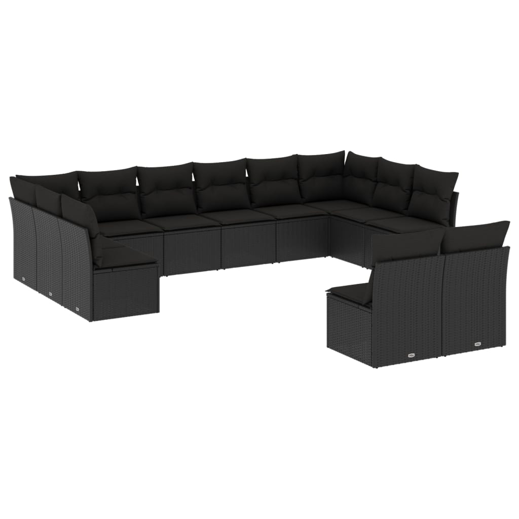 12 Piece Garden Sofa Set with Cushions Black Poly Rattan