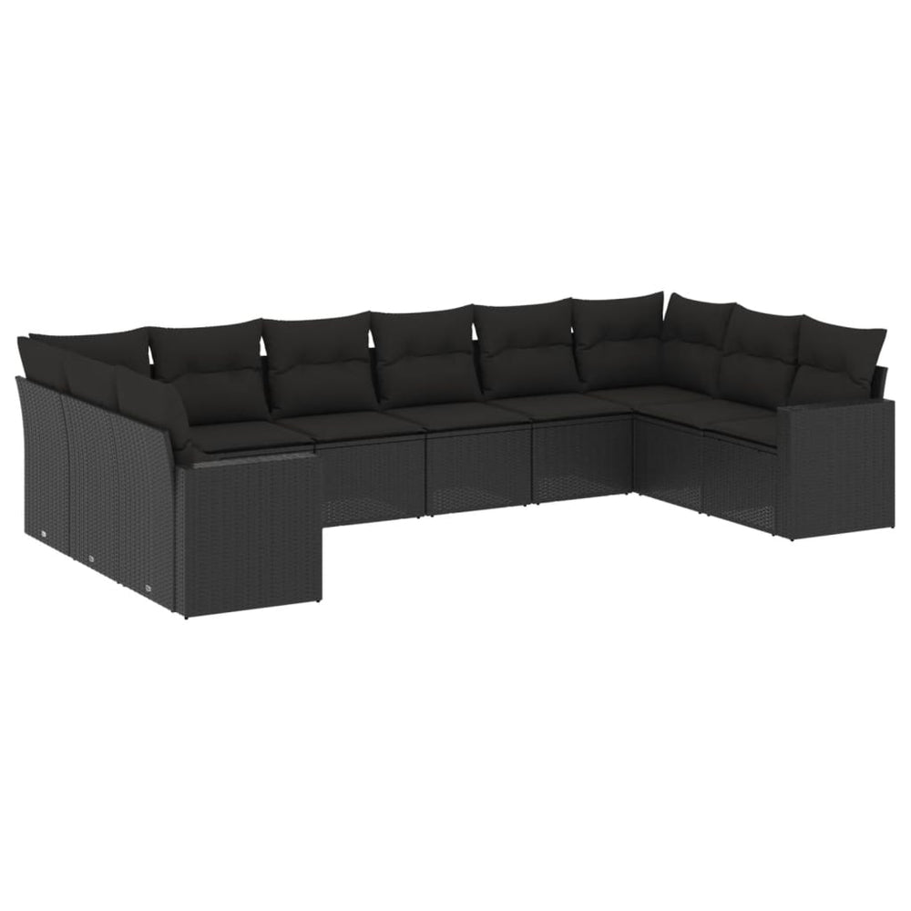 10 Piece Garden Sofa Set with Cushions Black Poly Rattan