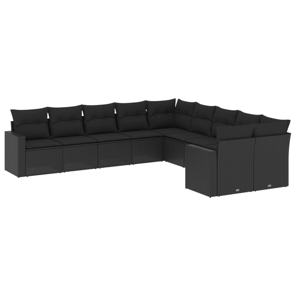 10 Piece Garden Sofa Set with Cushions Black Poly Rattan