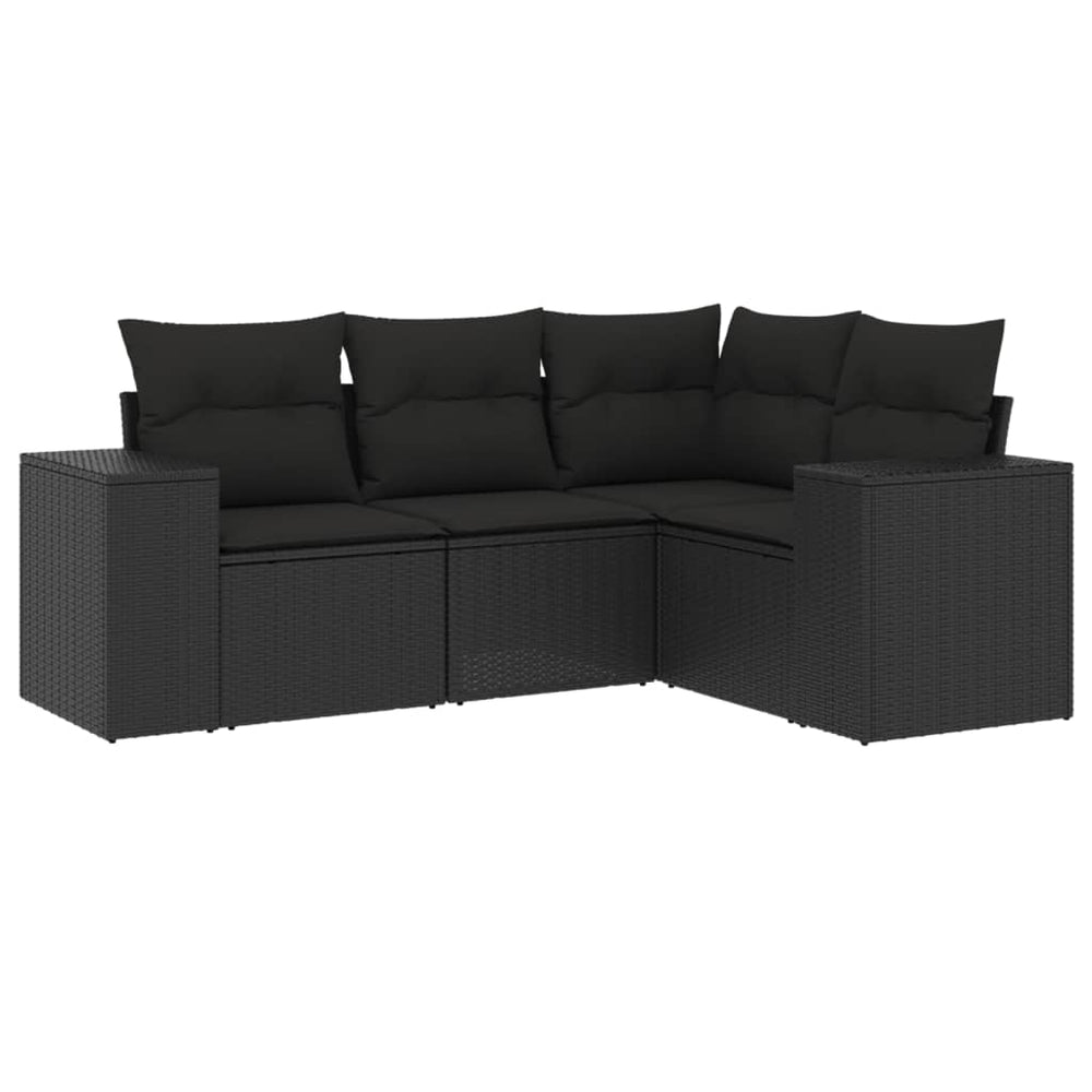 4 Piece Garden Sofa Set with Cushions Black Poly Rattan