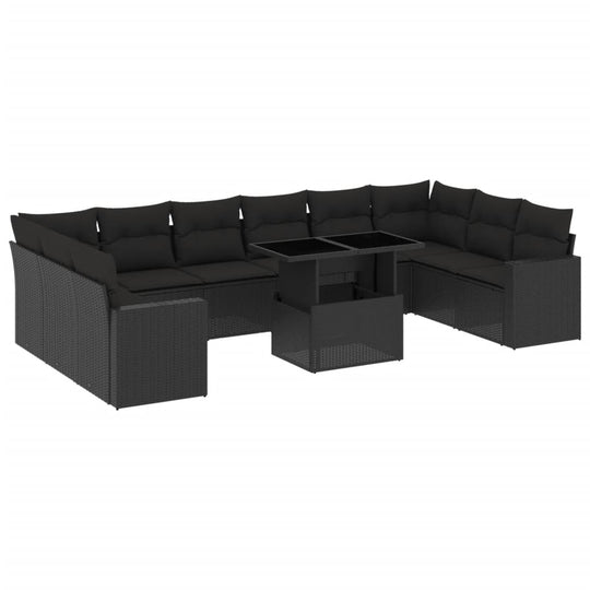 11 Piece Garden Sofa Set with Cushions Black Poly Rattan