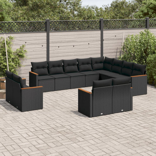 12 Piece Garden Sofa Set with Cushions Black Poly Rattan