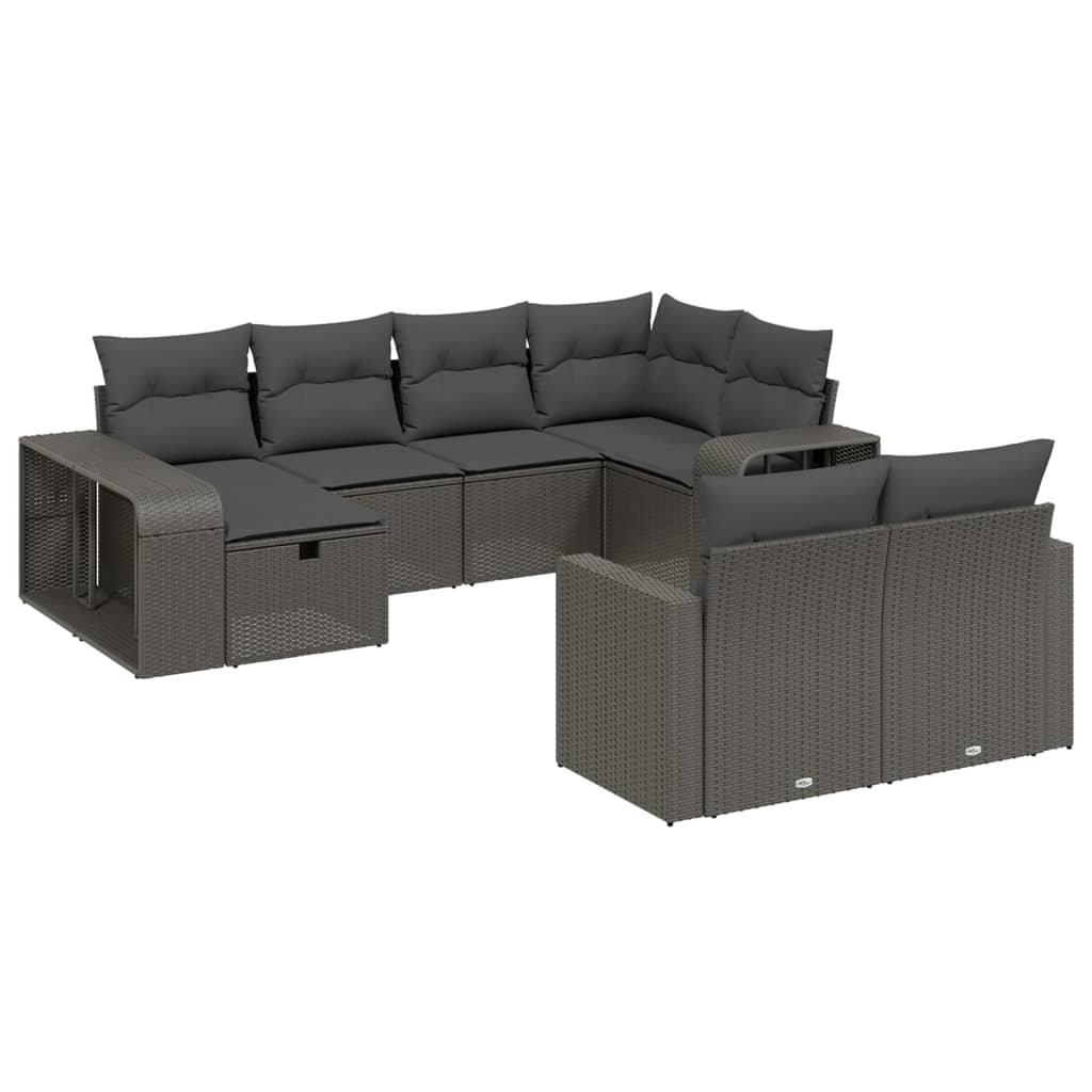 Affordable 10 piece garden sofa set with black cushions in durable poly rattan, perfect for DIY patio luxury and quality outdoor seating.