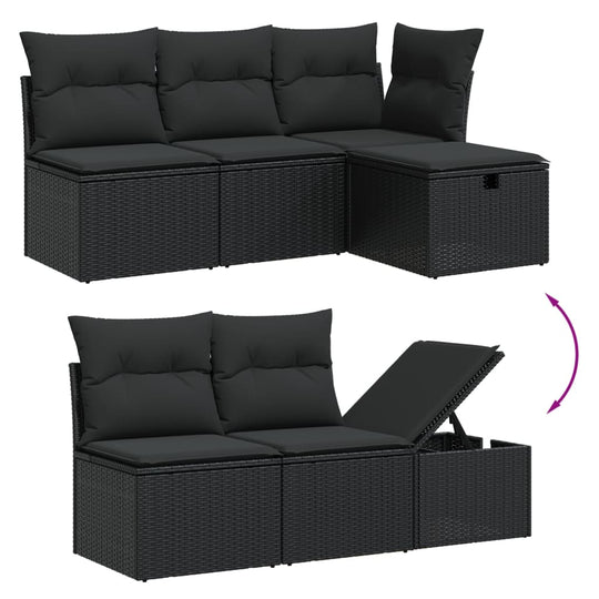 Affordable 10 piece black poly rattan garden sofa set with cushions, ideal for DIY outdoor luxury and quality relaxation.