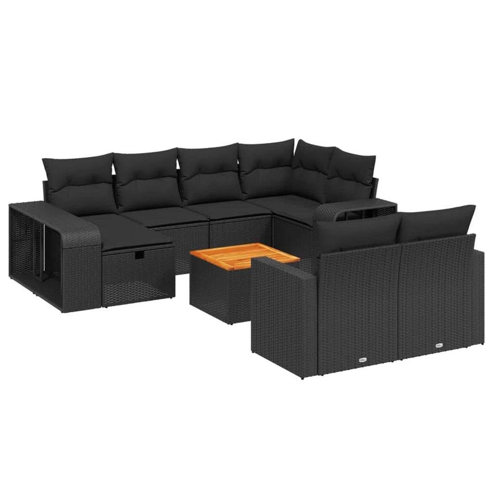 Affordable 11 piece black poly rattan garden sofa set with cushions, perfect for DIY luxe outdoor spaces. Quality and cheap option.