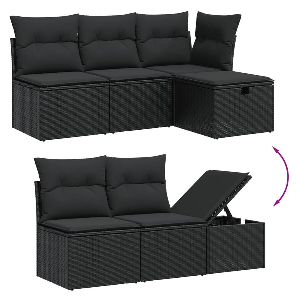 Affordable 11 piece garden sofa set with cushions, black poly rattan, versatile for backyard, terrace, or patio, quality and luxe design.