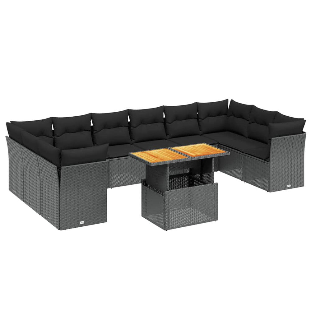 11 Piece Garden Sofa Set with Cushions Black Poly Rattan