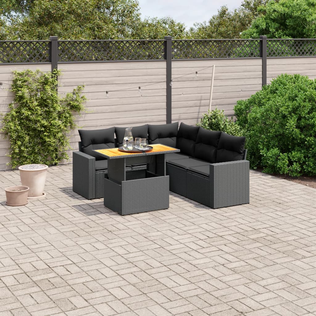 6 Piece Garden Sofa Set with Cushions Black Poly Rattan