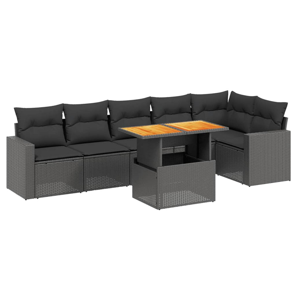 7 Piece Garden Sofa Set with Cushions Black Poly Rattan