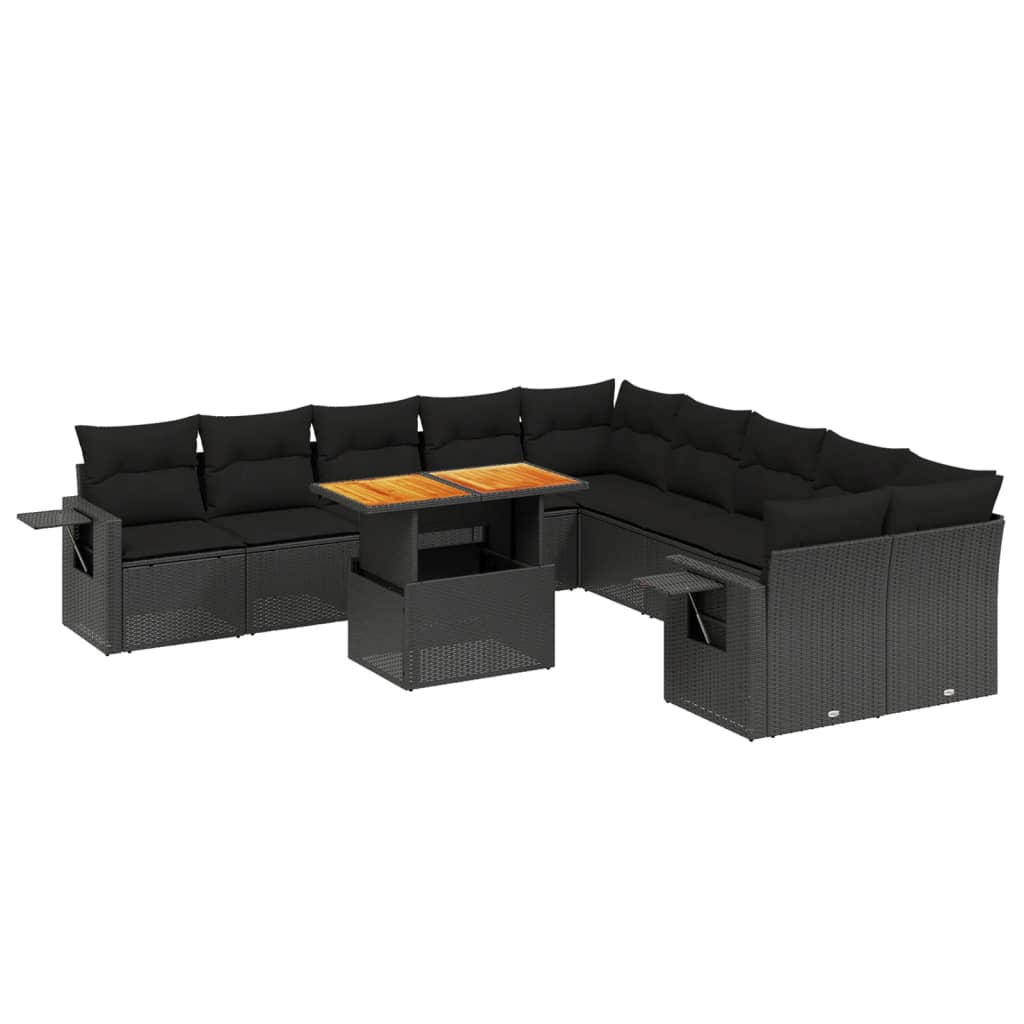 11 Piece Garden Sofa Set with Cushions Black Poly Rattan