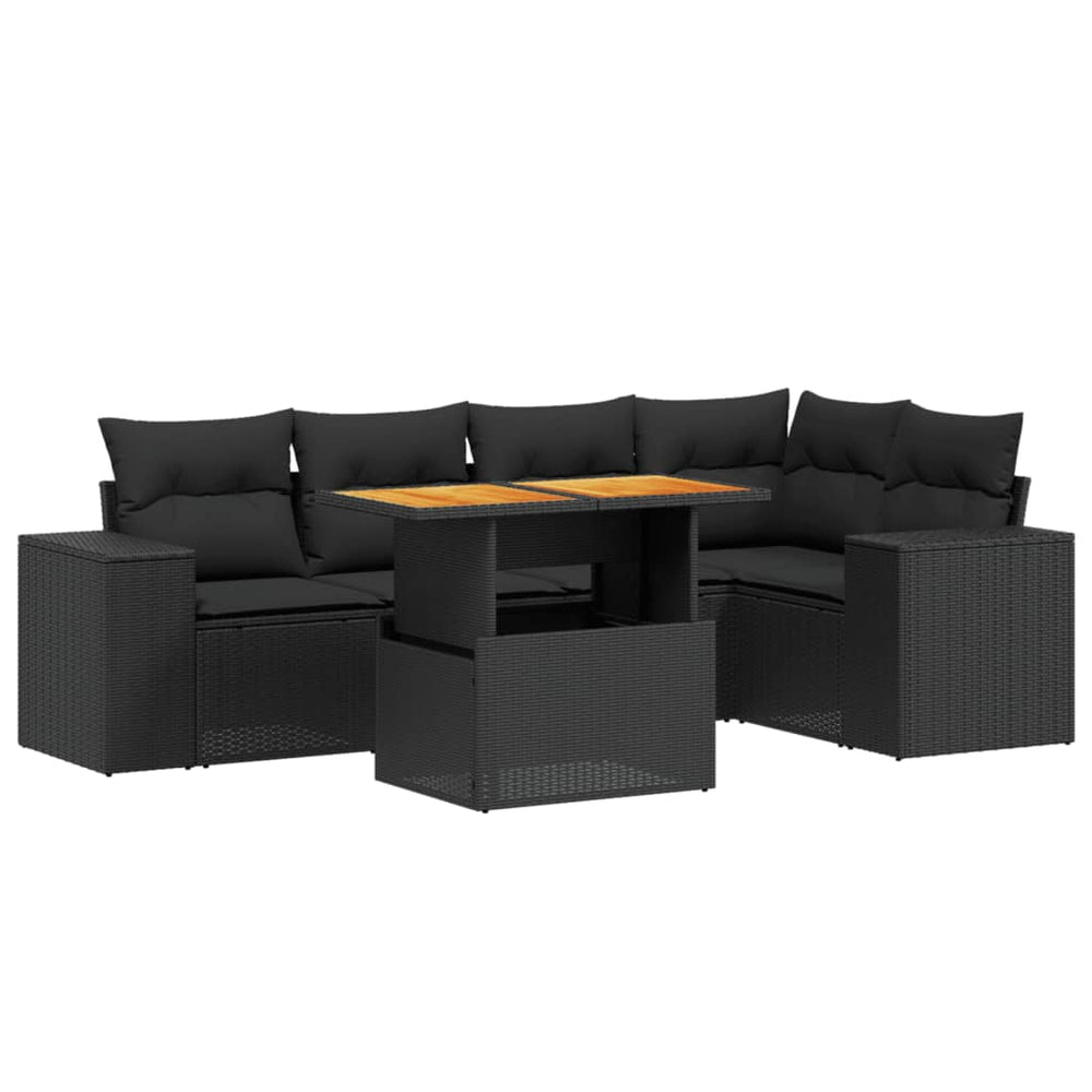 6 Piece Garden Sofa Set with Cushions Black Poly Rattan