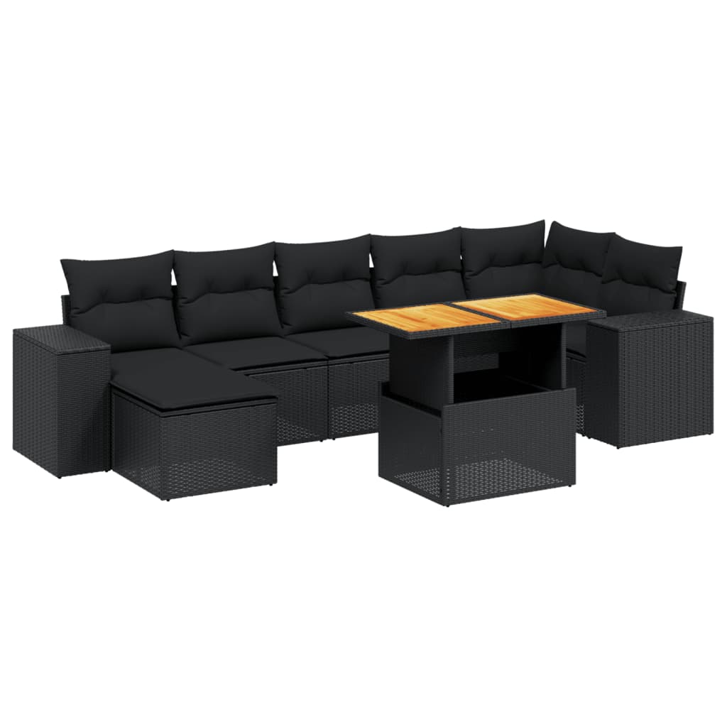 8 Piece Garden Sofa Set with Cushions Black Poly Rattan