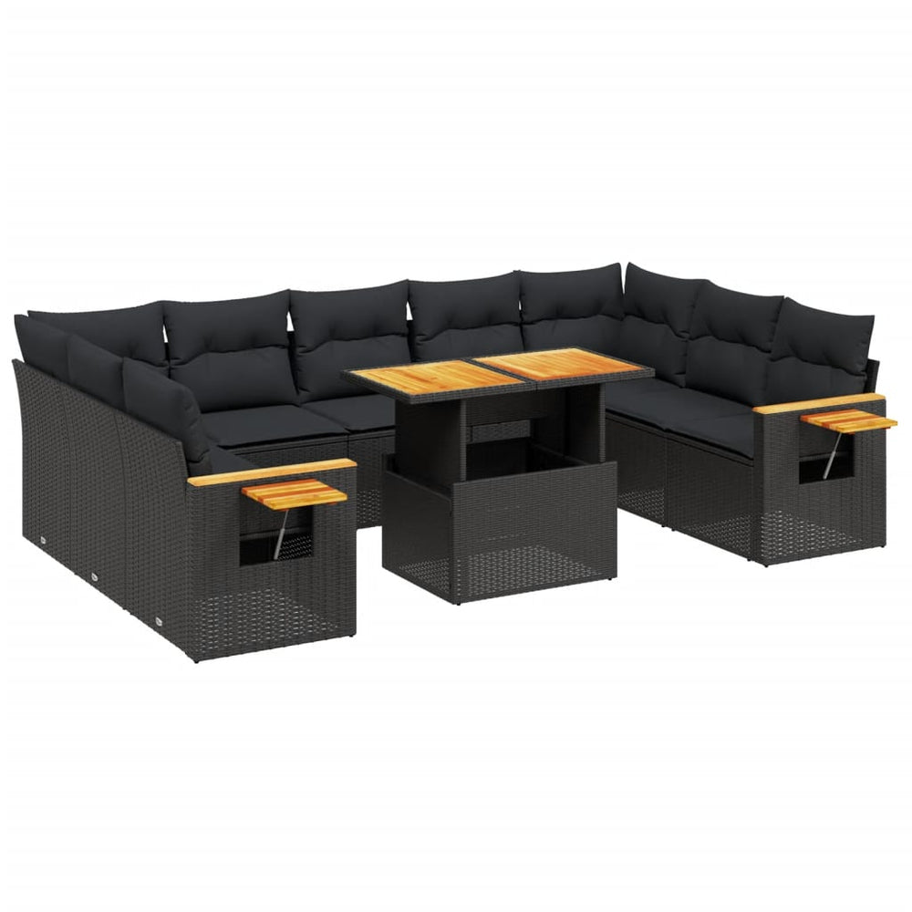 11 Piece Garden Sofa Set with Cushions Black Poly Rattan