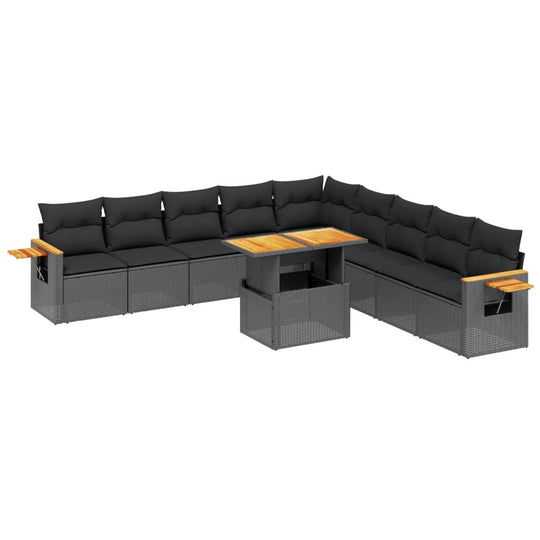 11 Piece Garden Sofa Set with Cushions Black Poly Rattan