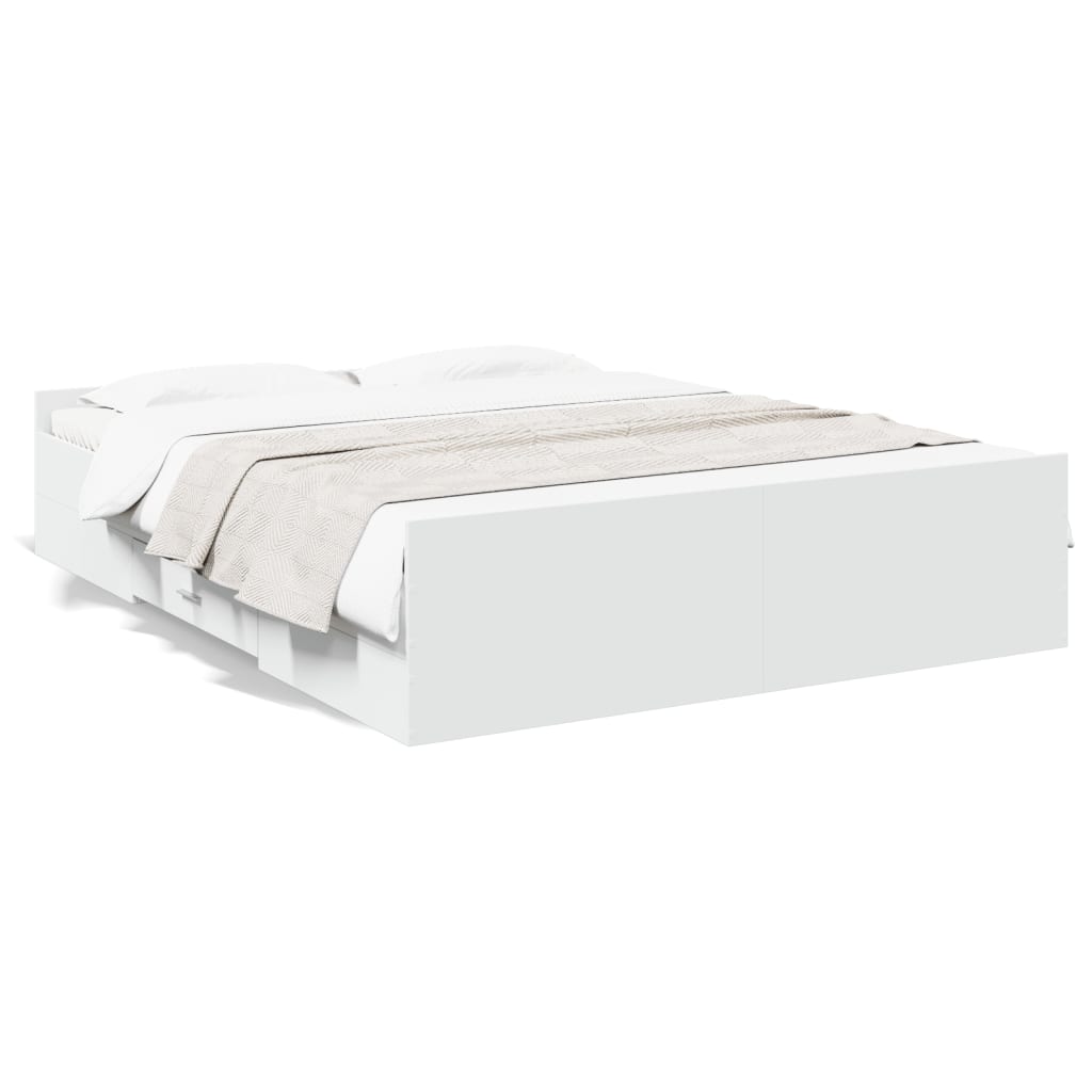 Bed Frame with Drawers without Mattress White 150x200 cm