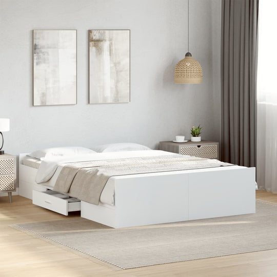 Bed Frame with Drawers without Mattress White 135x190 cm