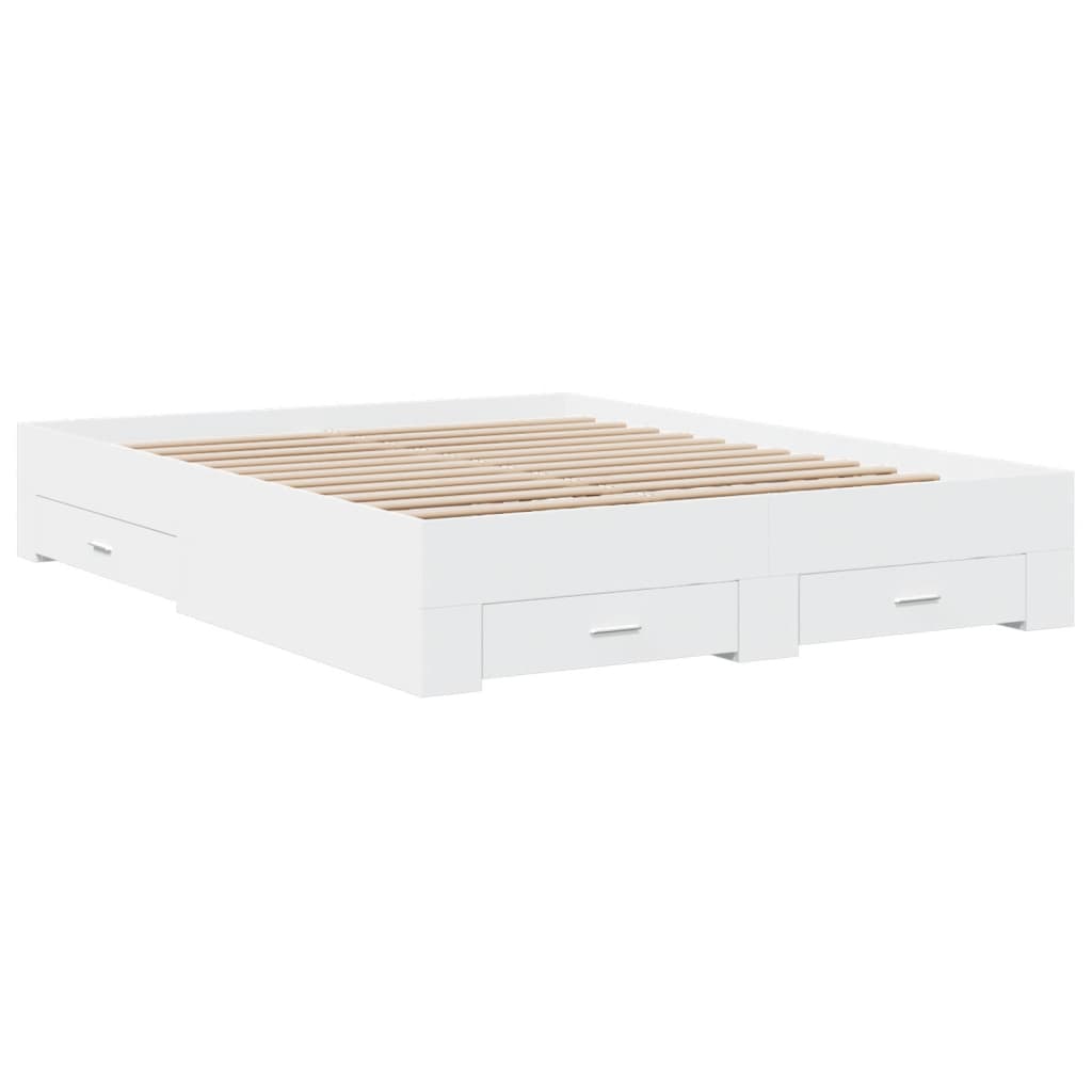 Bed Frame with Drawers without Mattress White 150x200 cm