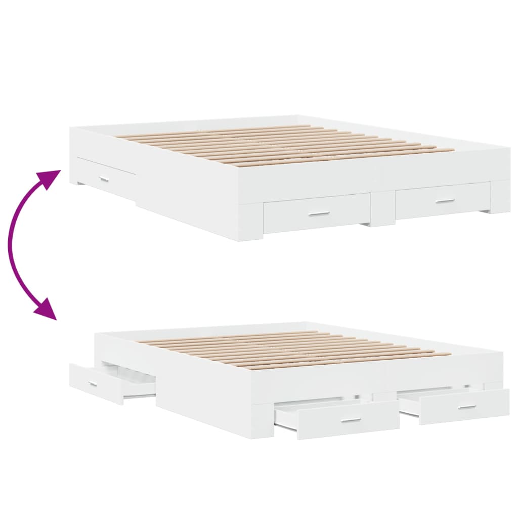 Bed Frame with Drawers without Mattress White 150x200 cm