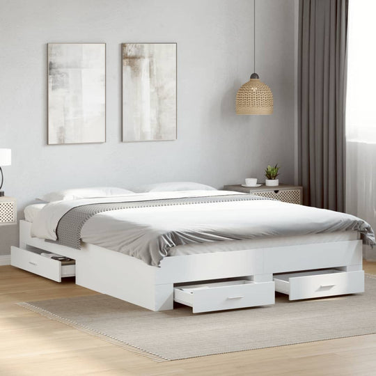 Bed Frame with Drawers without Mattress White 150x200 cm