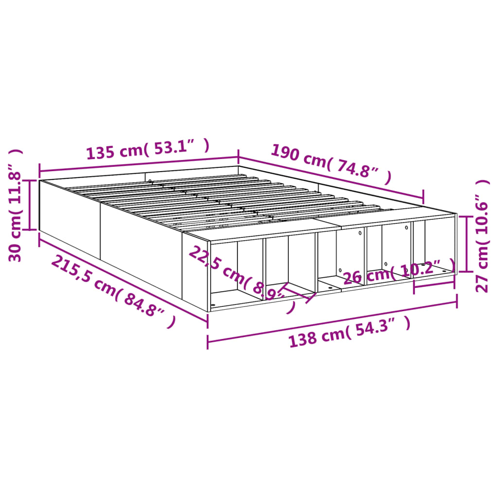 Bed Frame without Mattress White 135x190 cm