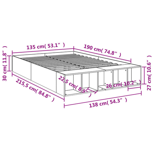 Bed Frame without Mattress White 135x190 cm