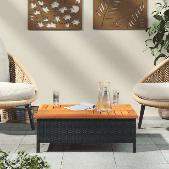 Garden Table Black 70x70x25  cm Rattan and Acacia Wood