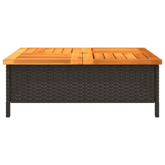 Garden Table Black 70x70x25  cm Rattan and Acacia Wood