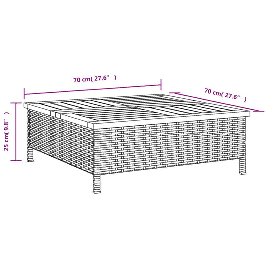 Garden Table Black 70x70x25  cm Rattan and Acacia Wood