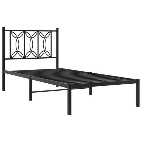 Metal Bed Frame without Mattress with Headboard Black 90x190 cm