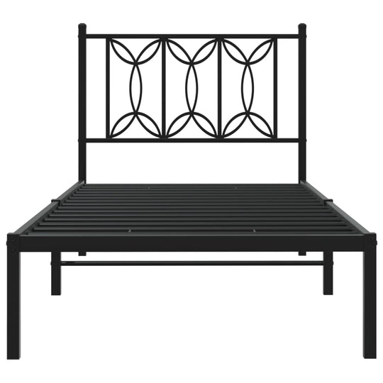 Metal Bed Frame without Mattress with Headboard Black 90x190 cm