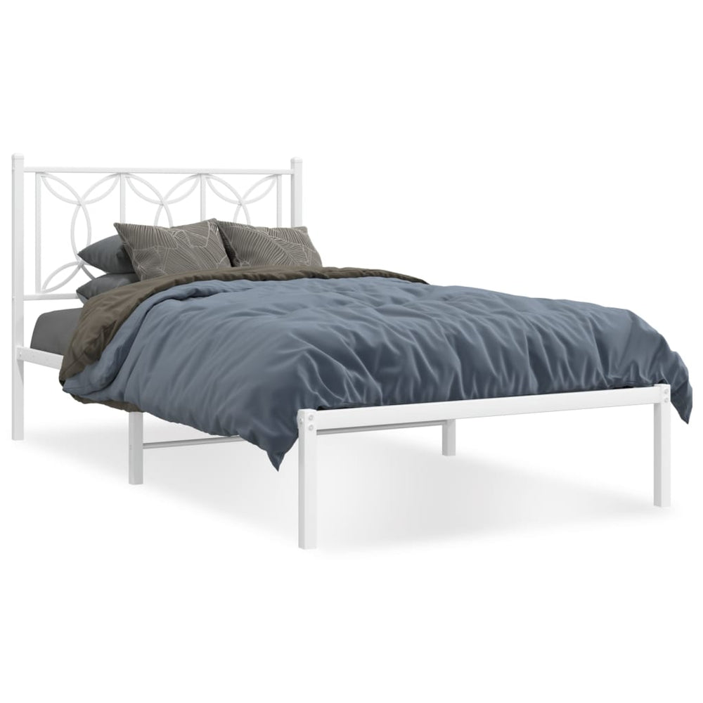 Metal Bed Frame without Mattress with Headboard White 107x203 cm King Single