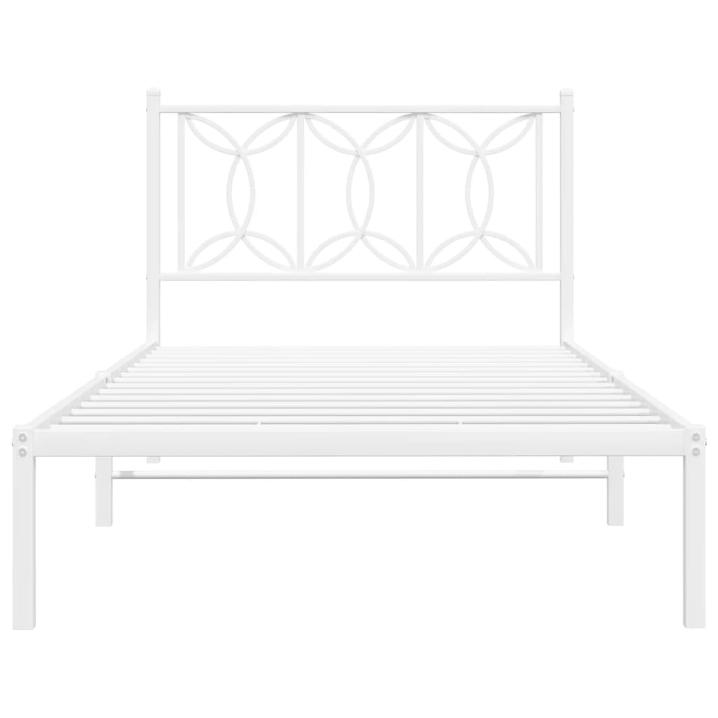 Metal Bed Frame without Mattress with Headboard White 107x203 cm King Single