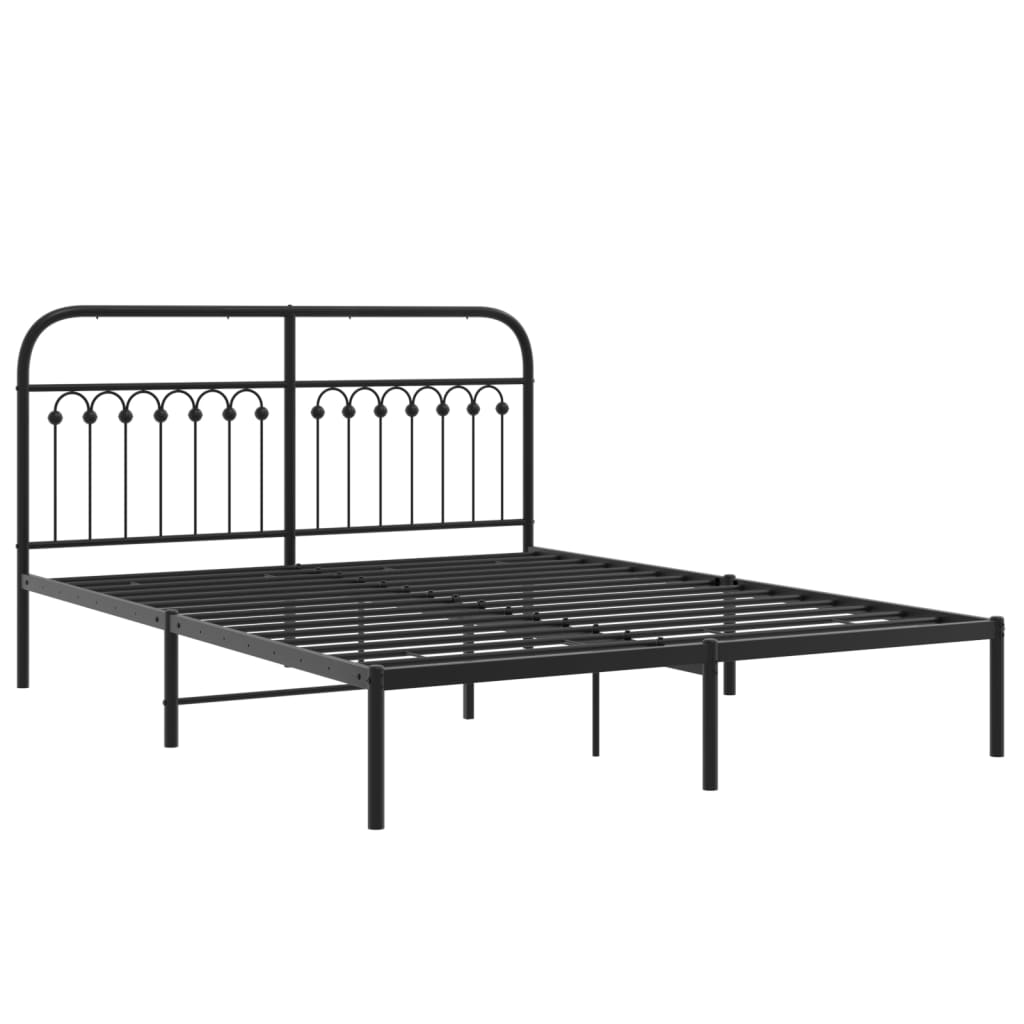 Metal Bed Frame without Mattress with Headboard Black 150x200 cm