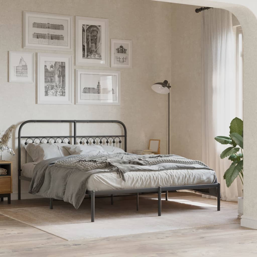 Metal Bed Frame without Mattress with Headboard Black 150x200 cm