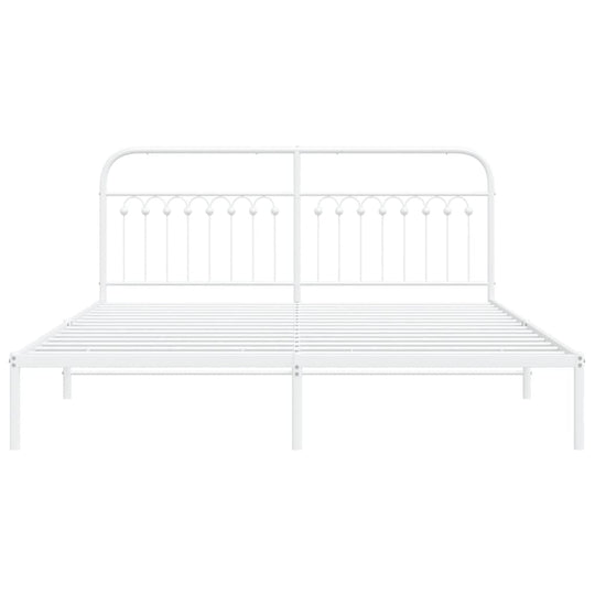 Metal Bed Frame without Mattress with Headboard White 183x203 cm King