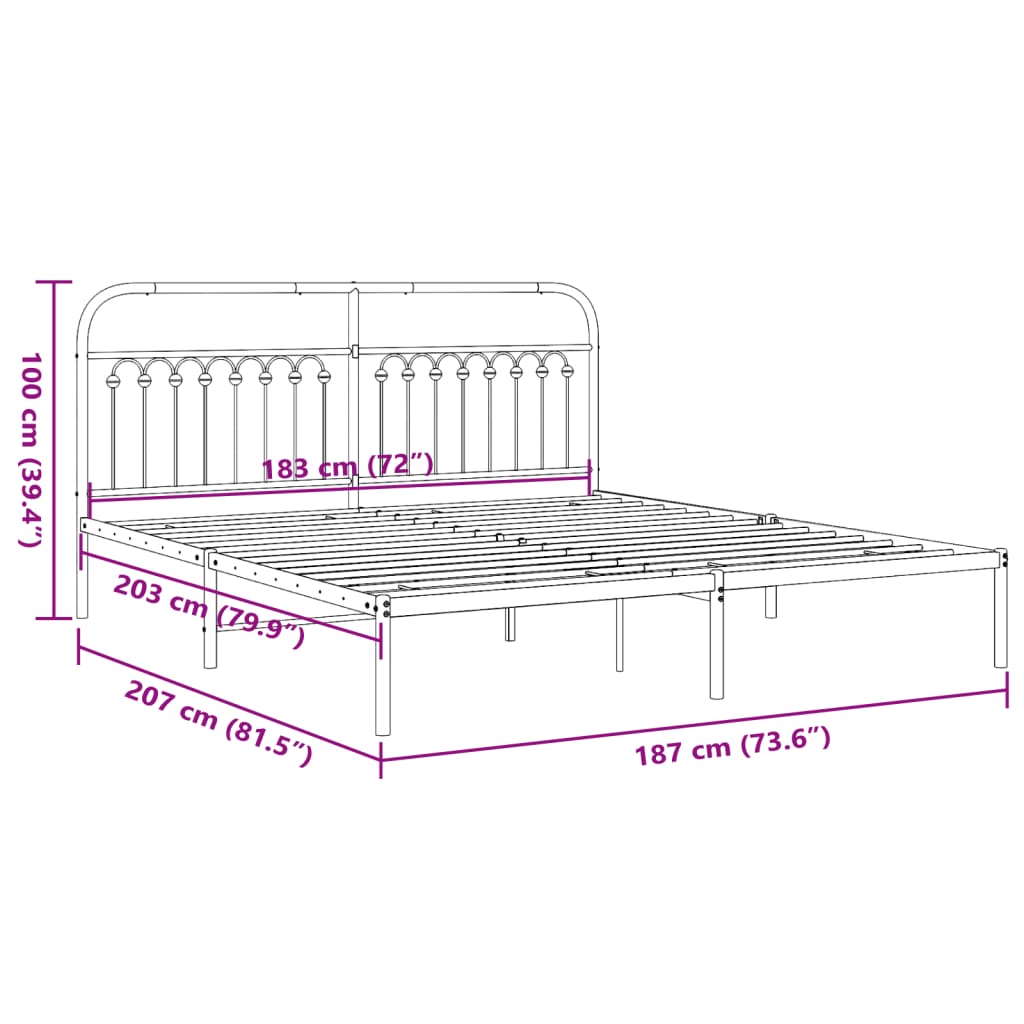 Metal Bed Frame without Mattress with Headboard White 183x203 cm King