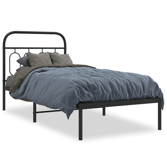 Metal Bed Frame without Mattress with Headboard Black 90x190 cm