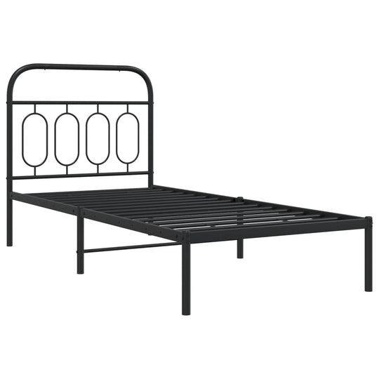 Metal Bed Frame without Mattress with Headboard Black 90x190 cm