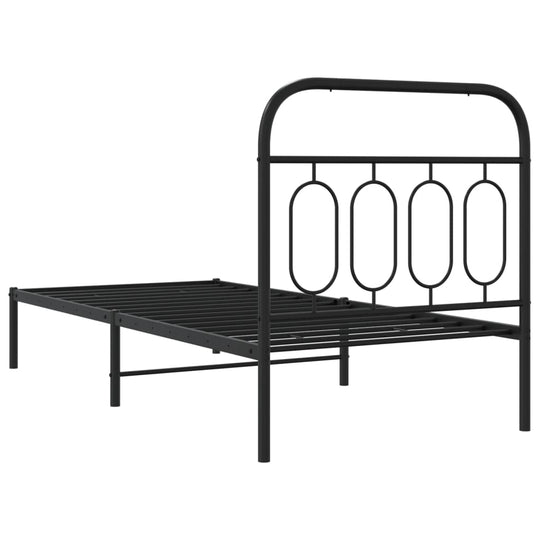 Metal Bed Frame without Mattress with Headboard Black 90x190 cm