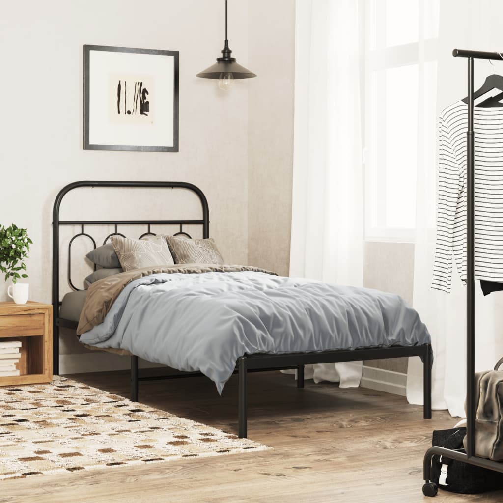 Metal Bed Frame without Mattress with Headboard Black 90x190 cm