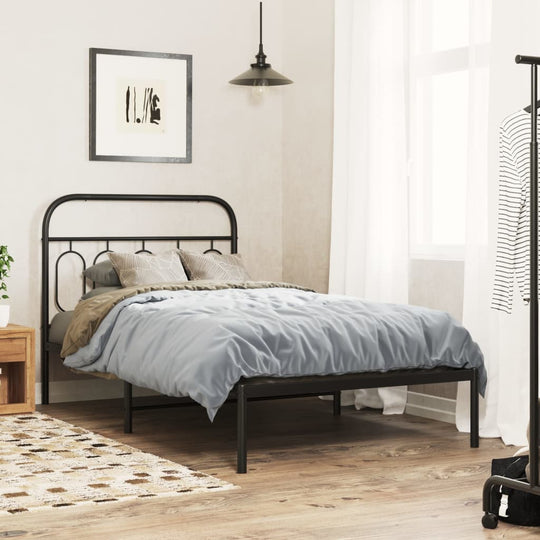 Metal Bed Frame without Mattress with Headboard Black 107x203 cm King Single