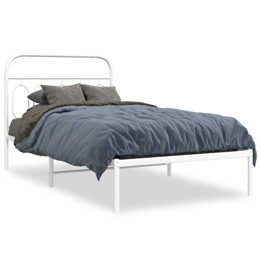 Metal Bed Frame without Mattress with Headboard White 107x203 cm King Single