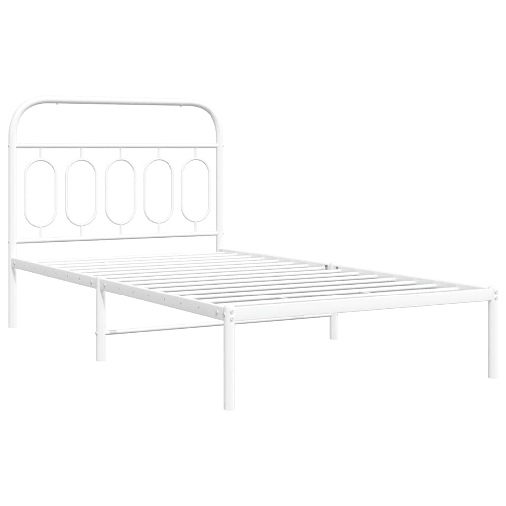 Metal Bed Frame without Mattress with Headboard White 107x203 cm King Single