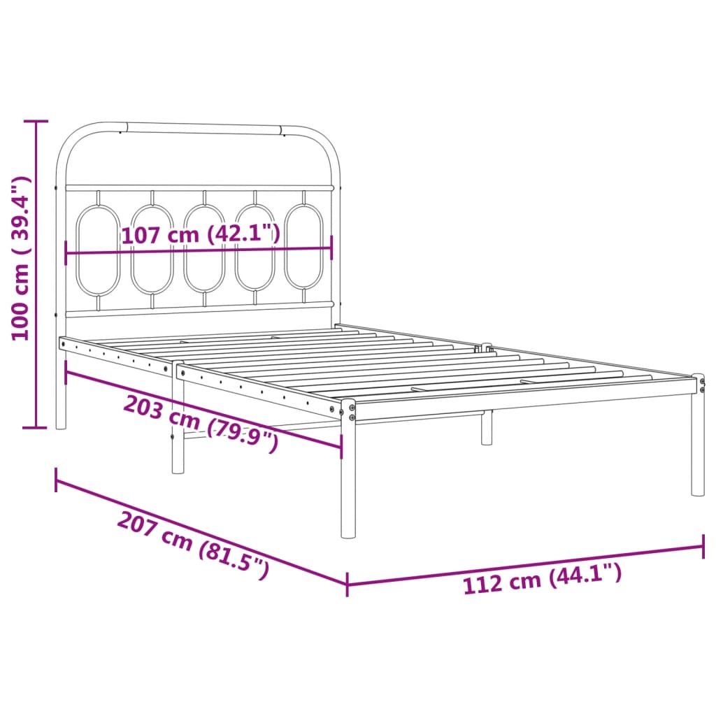 Metal Bed Frame without Mattress with Headboard White 107x203 cm King Single