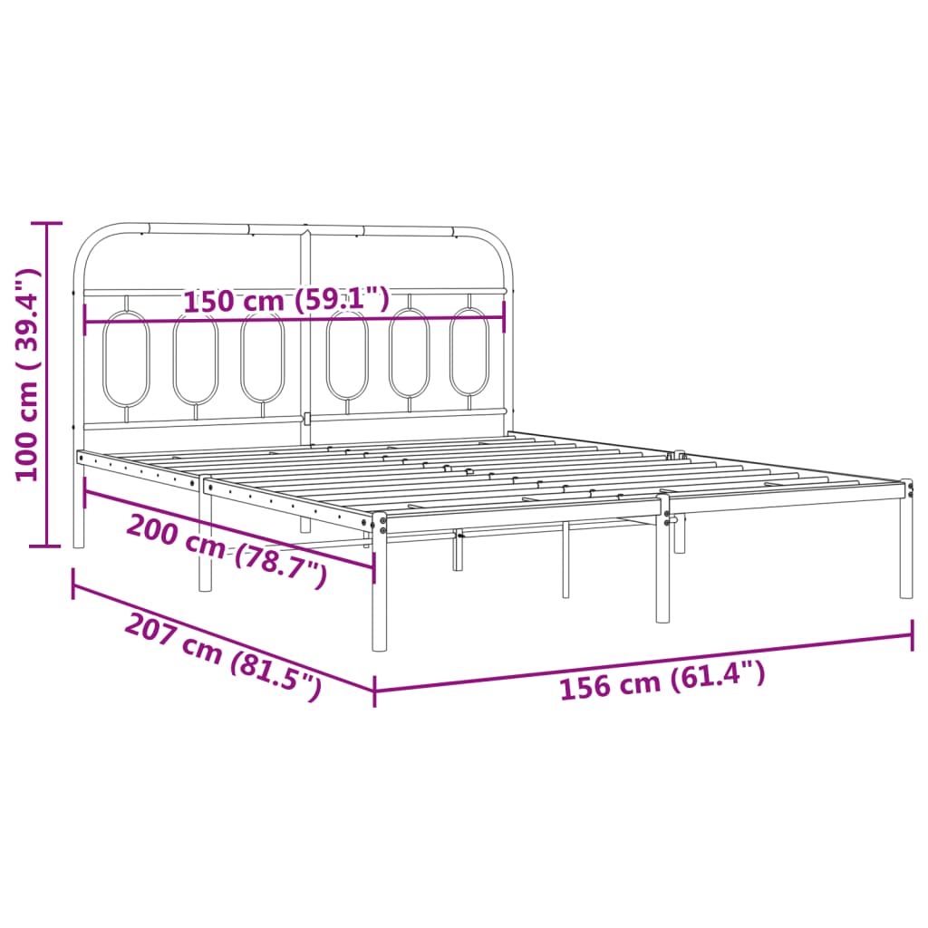 Metal Bed Frame without Mattress with Headboard White 150x200 cm