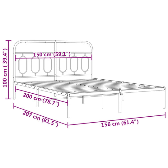 Metal Bed Frame without Mattress with Headboard White 150x200 cm