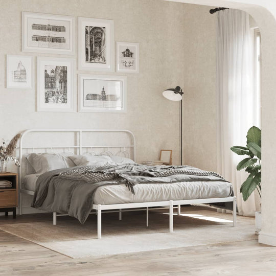 Metal Bed Frame without Mattress with Headboard White 150x200 cm