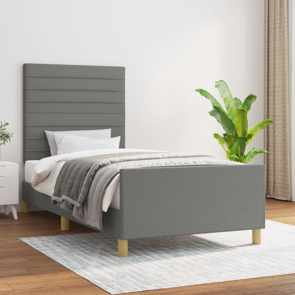 Bed Frame without Mattress Dark Grey 107x203 cm King Single Size Fabric