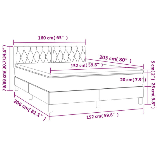 Box Spring Bed with Mattress Dark Grey 153x203 cm Queen Size Fabric