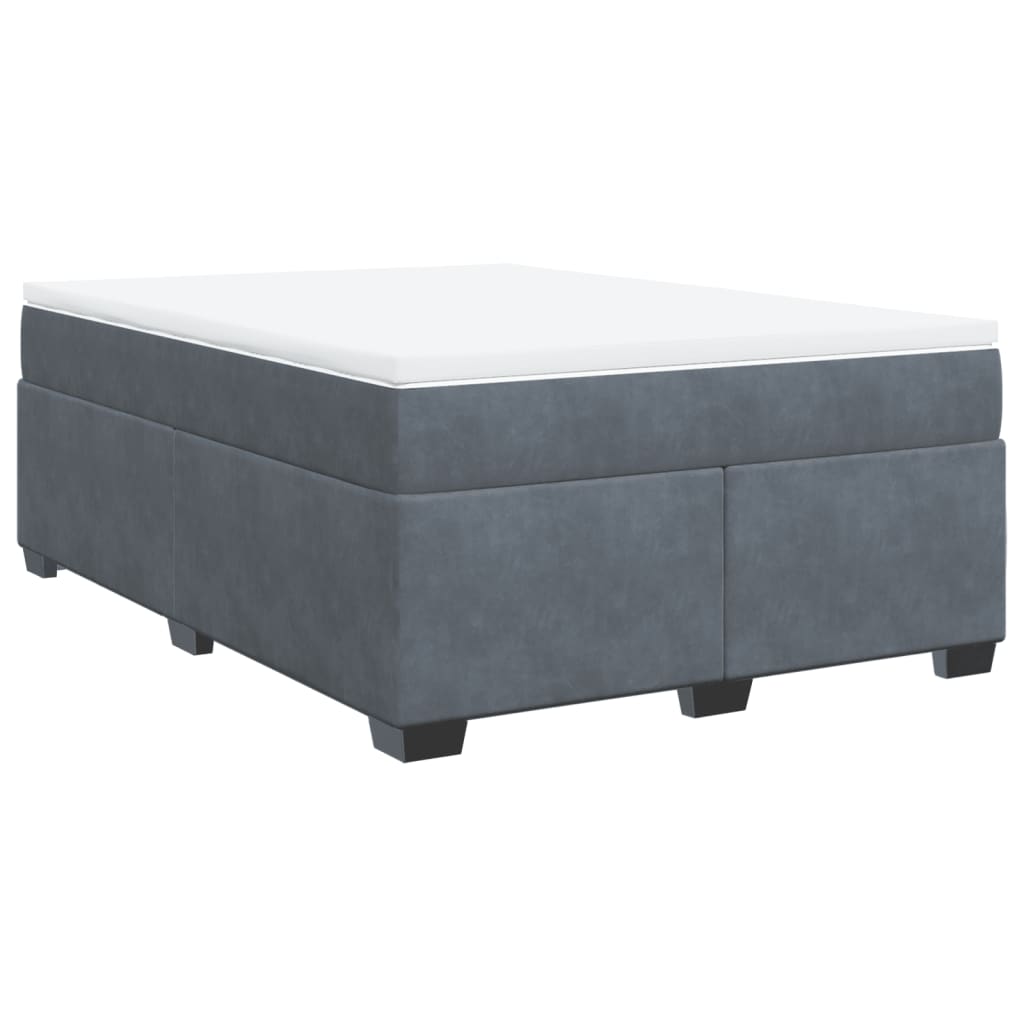 Box Spring Bed with Mattress Dark Grey Double Velvet